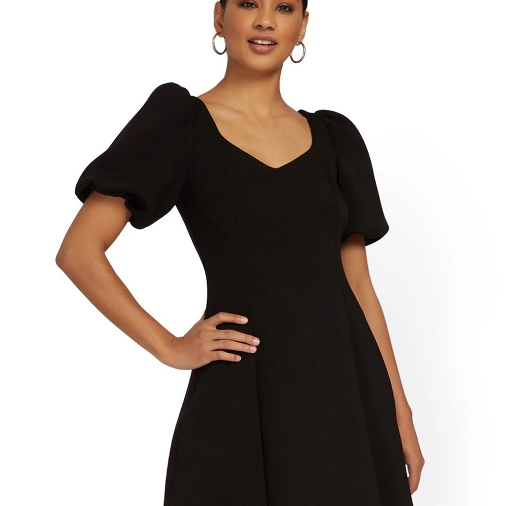 English Factory Black Puff Sleeve Ponte Dress, M